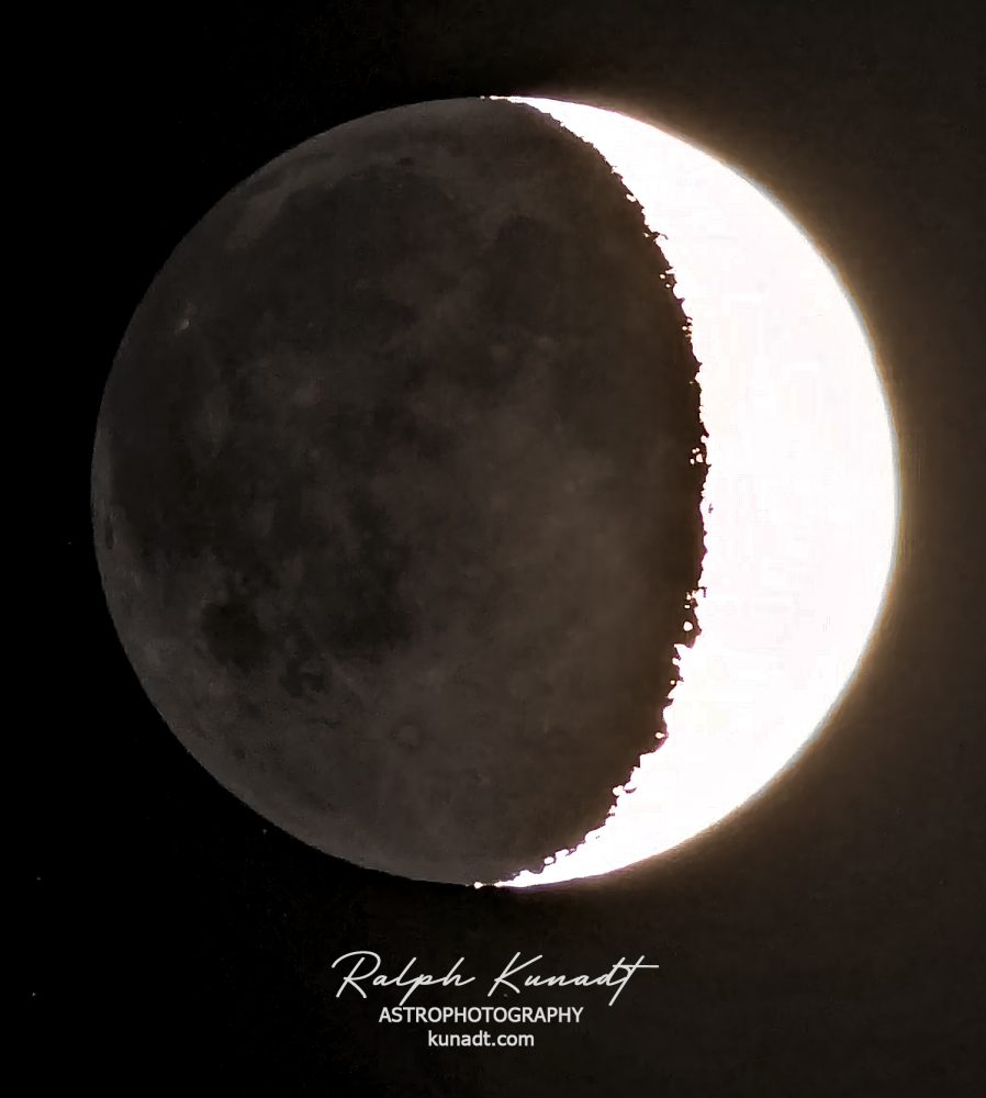 Moon with earthshine on 1 May 2025